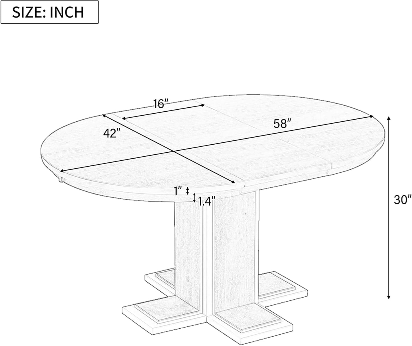 Ball & Cast Farmhouse Extendable Dining Table for 4-6, 42"-58" Extendable Kitchen-Table with a 16" Leaf, Round Ellipse Retro Wood Dining Room-Table w/Double Layer Base,Two Tone Color, Natural