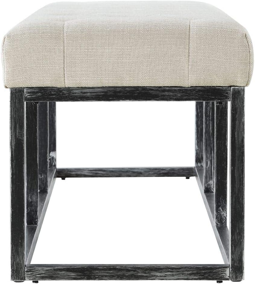 24KF Upholstered Tufted Long Bench Seats with Metal Frame Leg, Linen Bench Ottoman with Padded Seat-Ivory