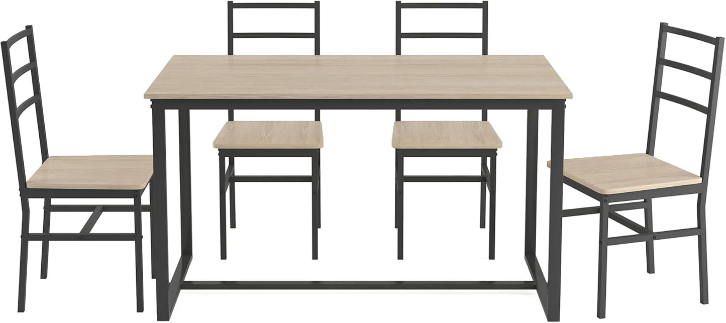 Ball & Cast 5 Pieces Dining Table Set with 4 Chairs,Kitchen Table and Chairs for 4 W/ 47.2" Rectangle Desk,Living Room Furniture W/Backrest,for Small Space,Beige