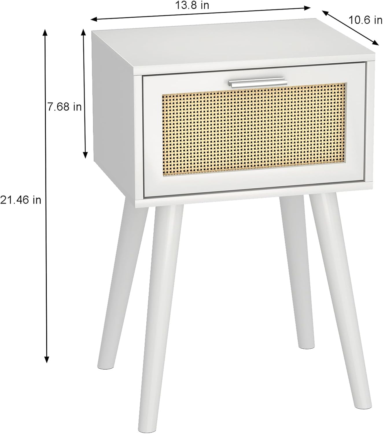 LAATOOREE Table, Nightstand Set of 2 - Small End Table with Rattan Door, Boho Style for Bedroom Living Room - White