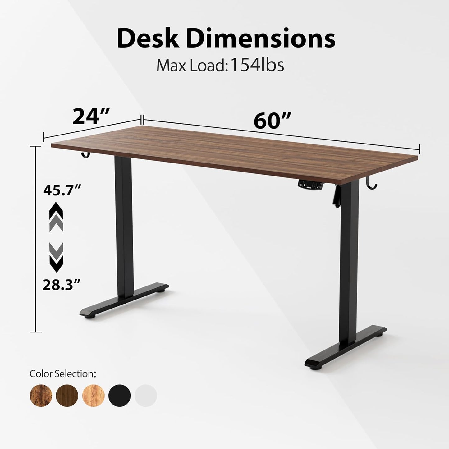 Agilestic Electric Standing Desk, Large 60 x 24 Inches Height Adjustable Desk, Sit Stand up for Work Office Home, Ergonomic Rising Gaming Computer Table with Memory Preset, Dark Walnut
