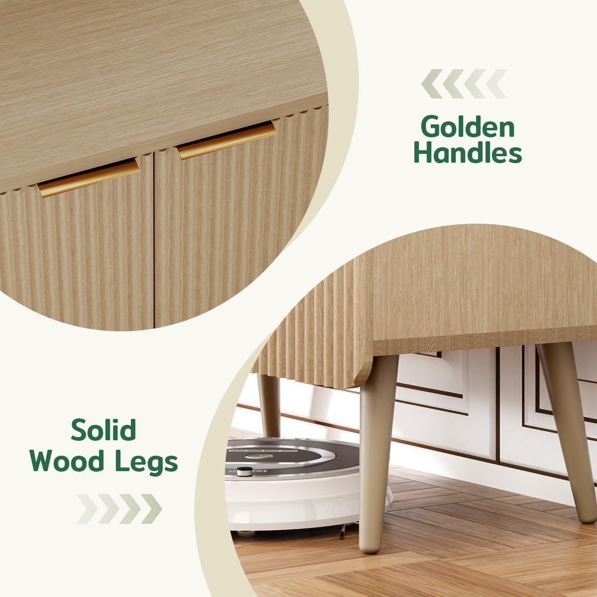 29.5" Sideboard Cabinet with Doors, Modern Buffet Cabinet with Adjustable Shelf, Dining Room Sideboard, Fluted Buffet Sideboard for Living Room, Hallway, Entryway, Natual Oak