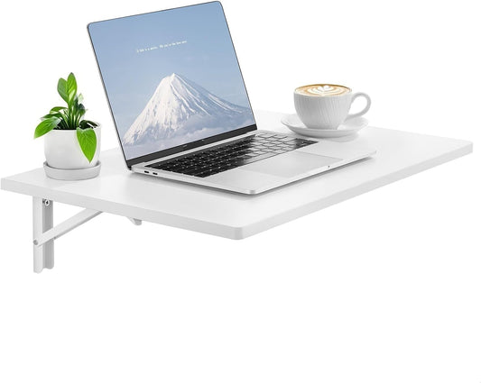 VEVOR Wall Mounted Folding Table, 23.6 x 15.7 inches Wall Mount Table, Floating Desk with Iron Bracket for Small Spaces, Home Office, Dining, Laundry Room, Kitchen, Bar, White