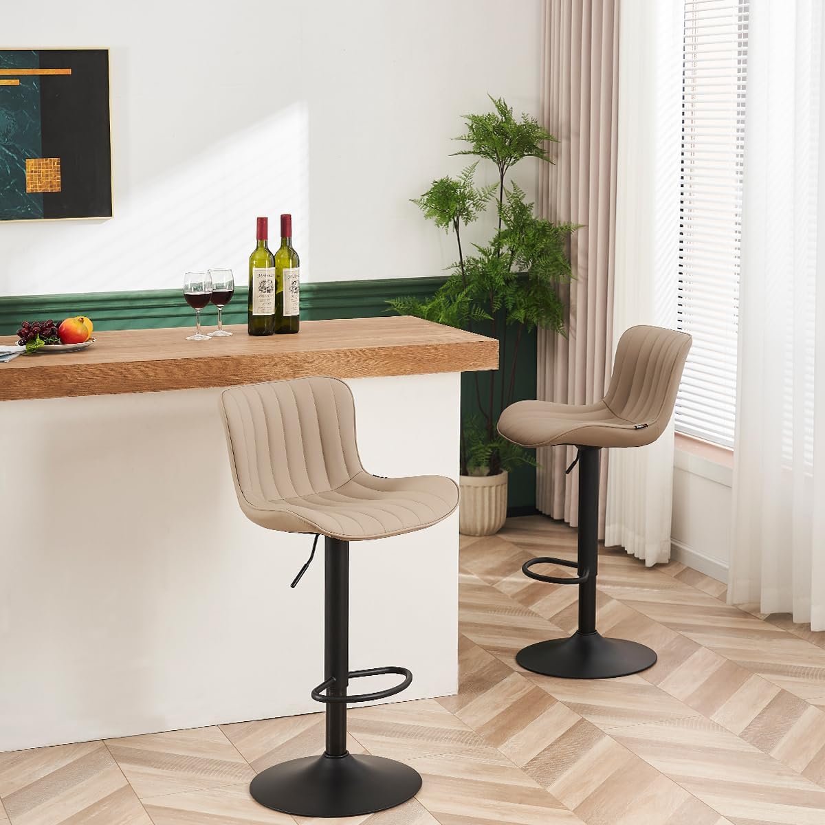 YOUNUOKE Counter Height Bar Stools Kitchen Island Barstools Set of 2 Adjustable Swivel Counter Stool Bar Height Island Chairs with Back, Khaki