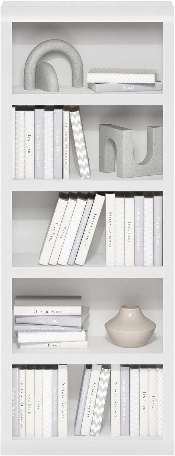 Furinno Rail 5-Tier Open Shelf Bookcase with Classic Style Edges, White