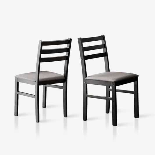 Livinia Seattle Modern Farmhouse Kitchen Dining Room Chair Set of 2, Solid Wood Fabric Upholstered Cushion Seat Wood Ladder Back Chairs (Black)