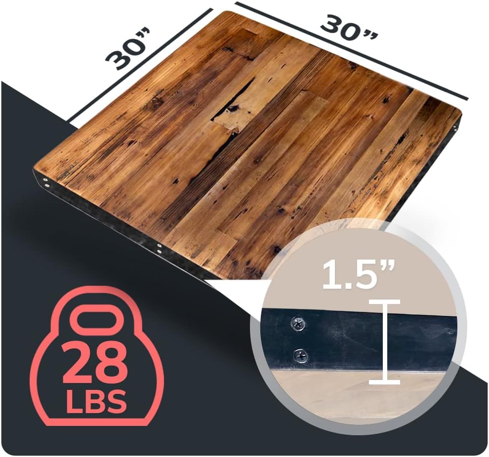 Reclaimed Wood Table Top - Rustic Recycled Wooden Piece Perfect for Signs, Kitchens, Dining and Coffee Table Tops (Reclaimed Wood Table Top with Metal Edge, 30" x 30")