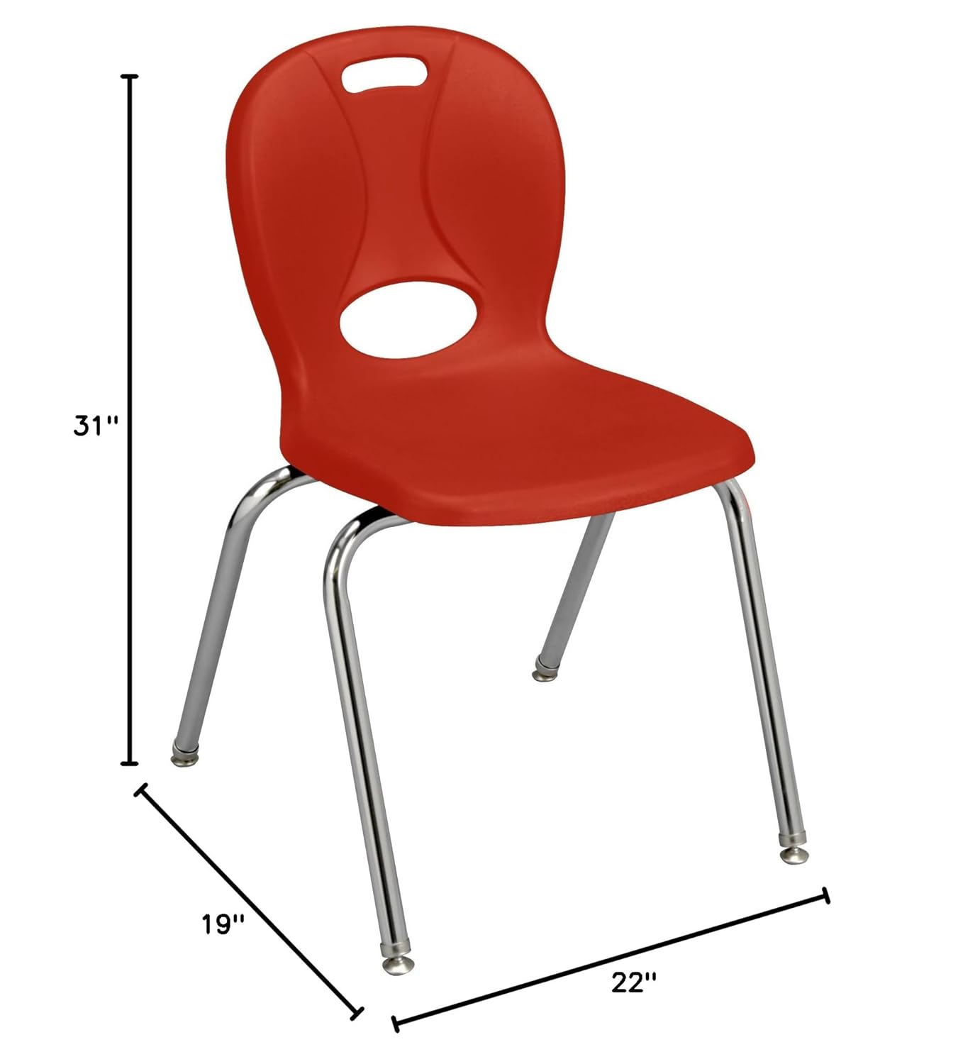 Learniture LNT-118-CSW-RD Learniture Structure Series Stackable School Chairs for Classroom, 18" Seat Height, Red, Pack of 4
