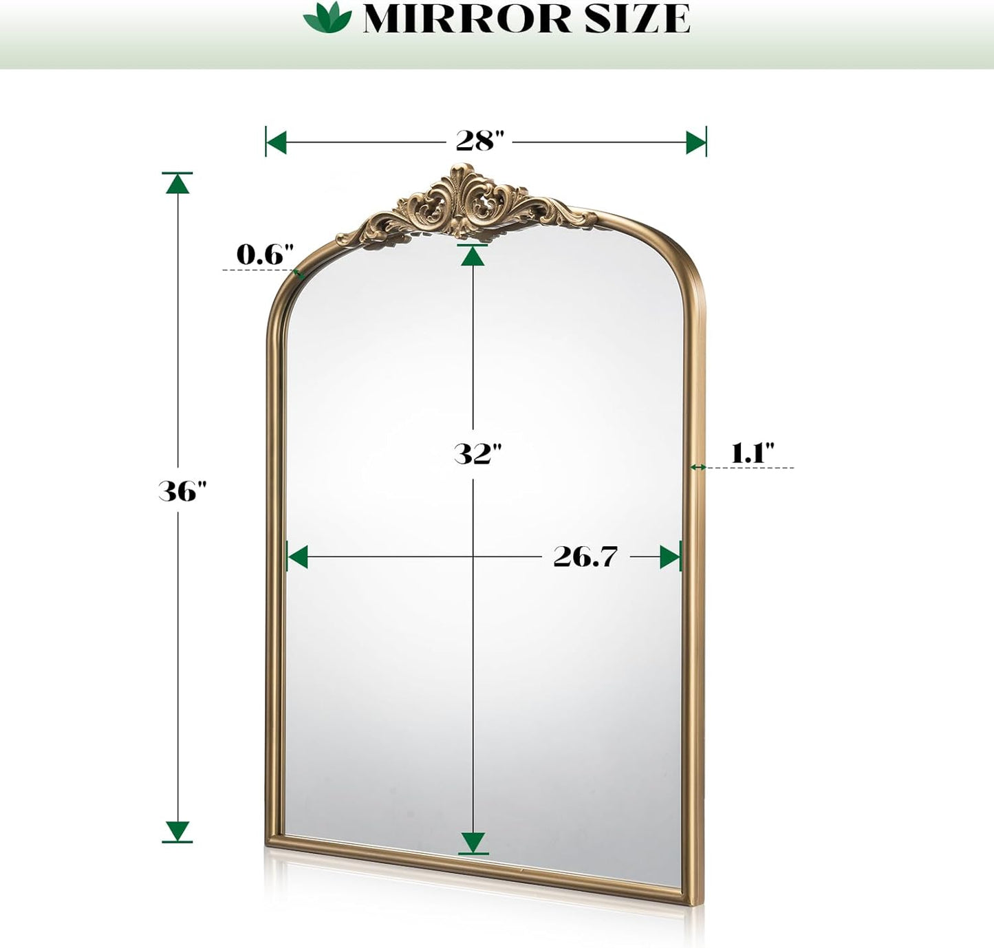 Arched Antique Gold Mirror, 28"x36" Vintage Bathroom Vanity Mirror, Ornate Arched Brass Wall Mirror for Over Sink/Fireplace/Entryway