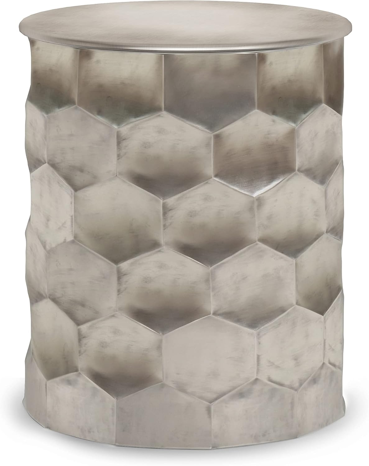 SIMPLIHOME Whitney Industrial 17 inch Wide Metal Storage Accent Side Table in Antique Silver , Fully Assembled for the Living Room and Bedroom