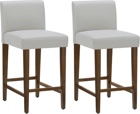 CHITA Counter Height Bar Stools Set of 2, 27" H Seat Height Upholstered Barstools, PU Leather in Creamy Grey