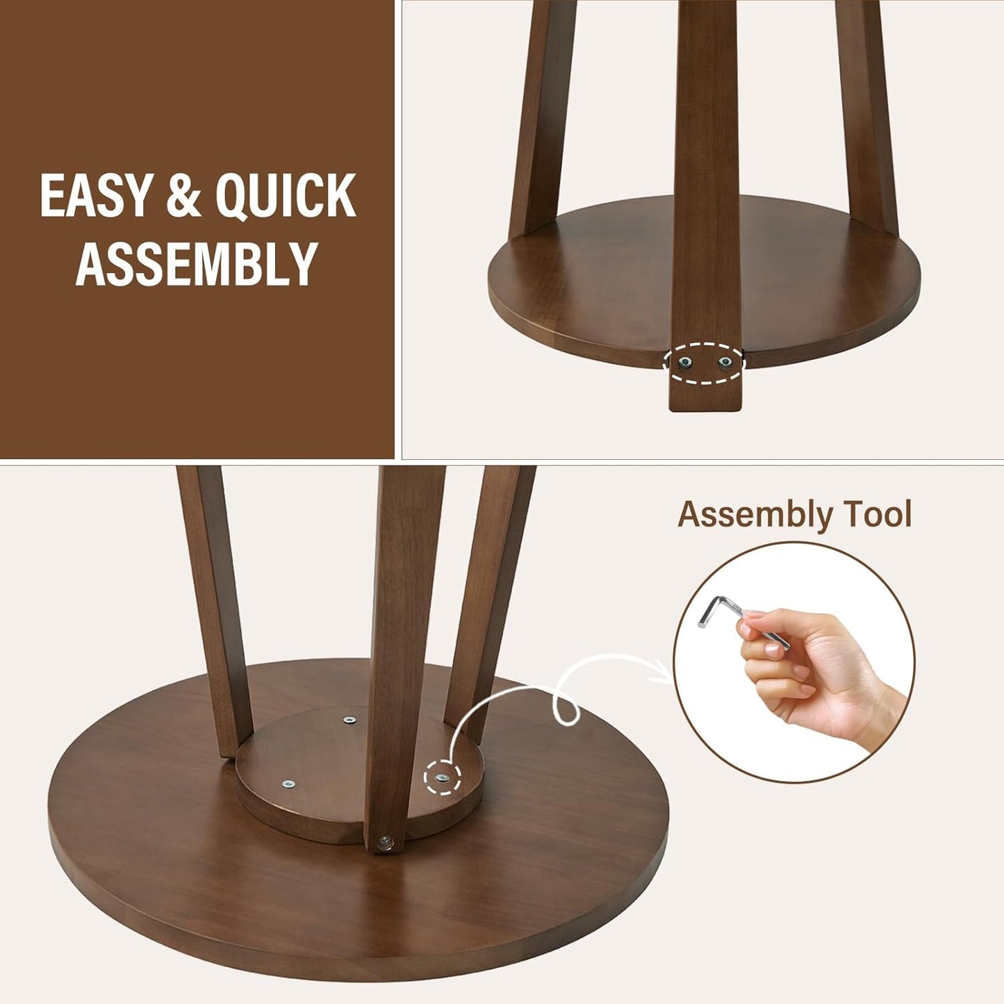 Uniclinens Round End Table, Solid Wood Round Side Coffee Table, Small Bedside Nightstand for Living Room Bedroom, Walnut