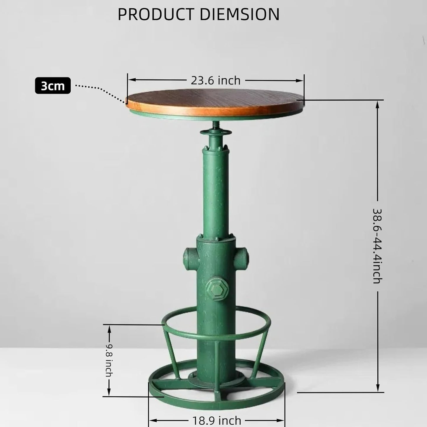 Farmhouse Bistro Bar Table Vintage Round Pub Table Industrial Coffee Table Breakfast Dinner Table for 2-3 People 38.6-44.4inch Height Adjustable Swivel Wooden Table Top