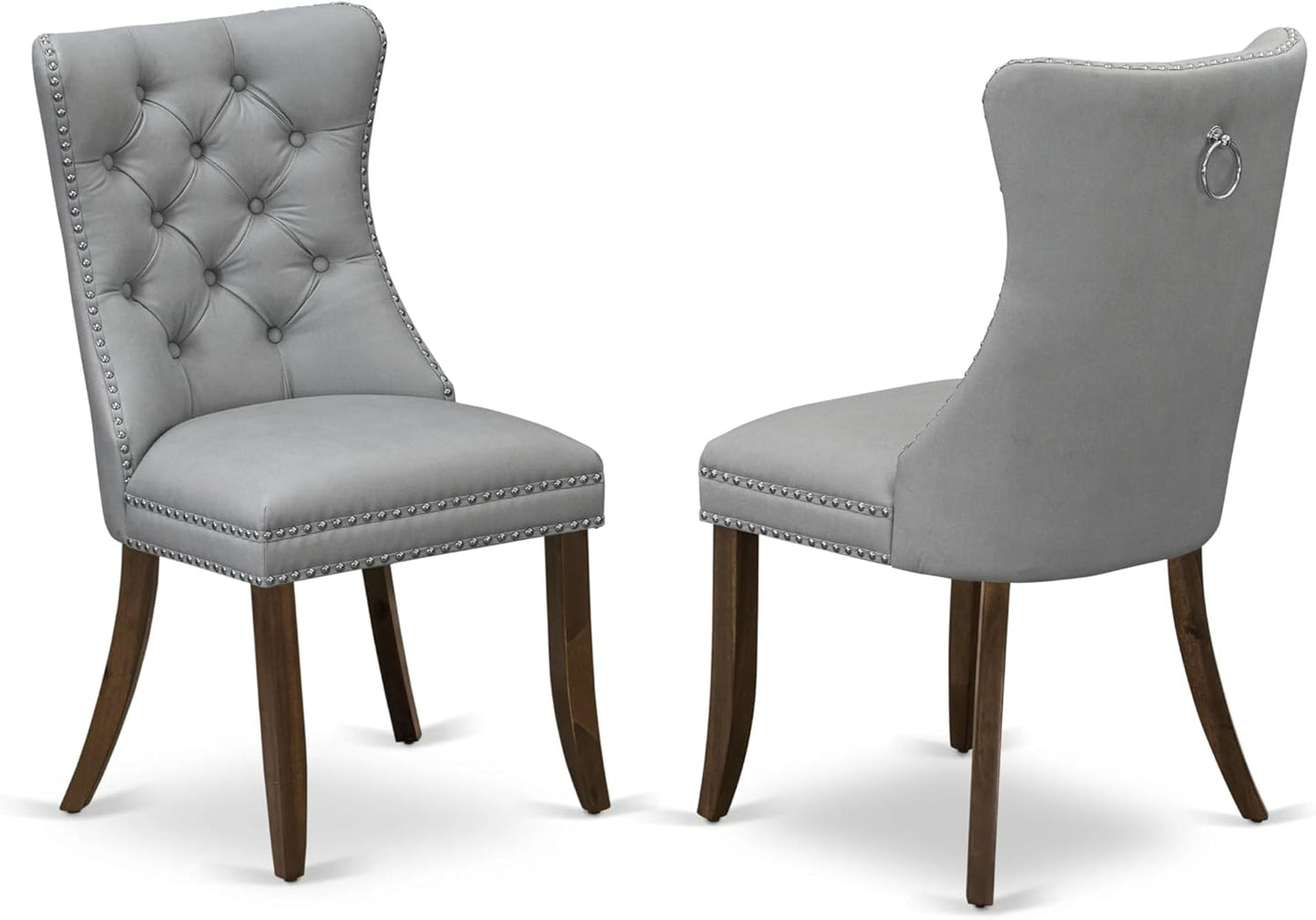 East West Furniture ANDA3-AWA-27 3 Piece Dining Room Table Set Consists of a Round Kitchen Table with Pedestal and 2 Polyester Fabric Parson Chairs, 36x36 Inch, Antique Walnut