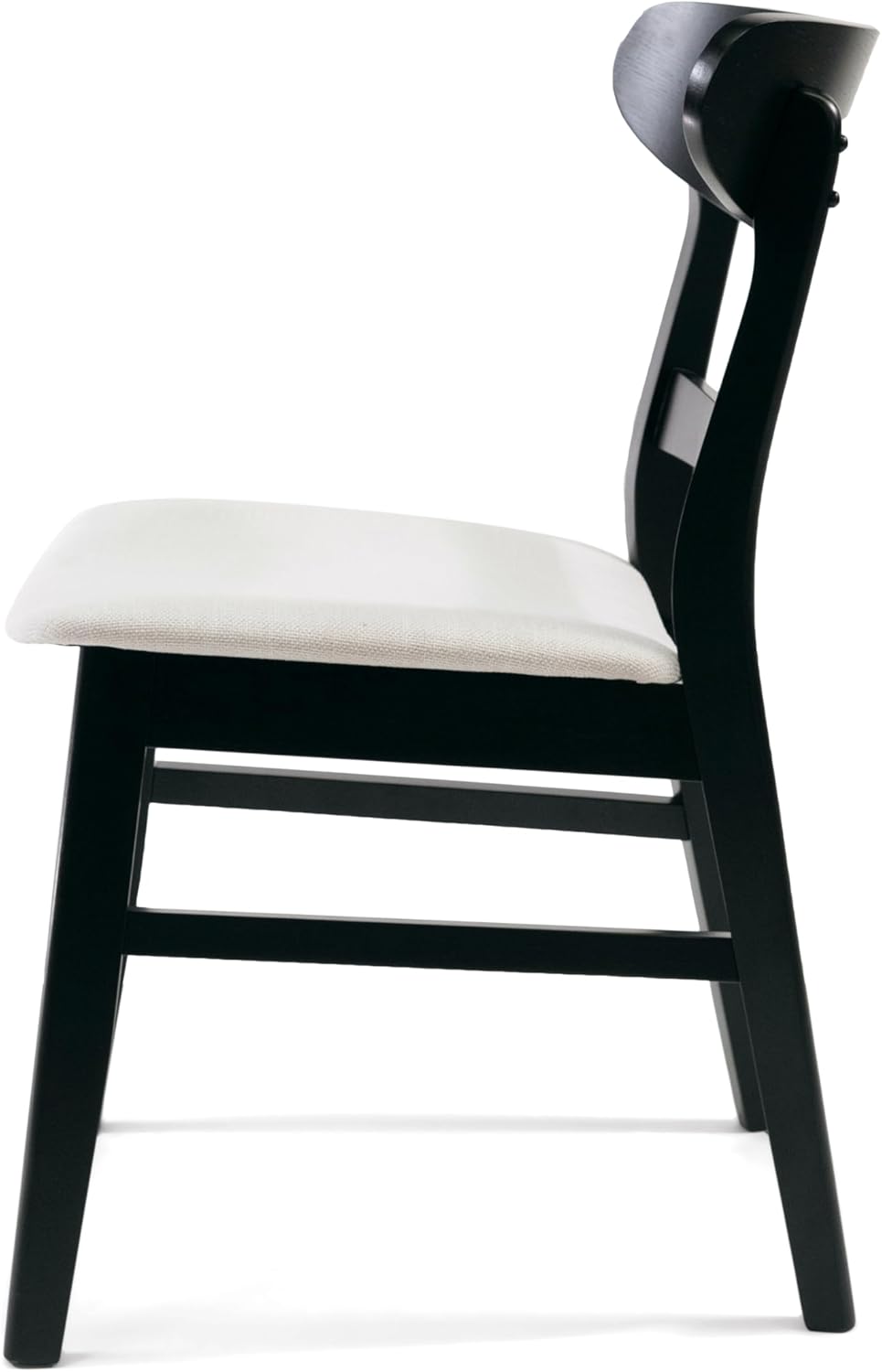 Set of 2 Solid Wood Dining Chairs, Fabric Upholstered Seat Mid-Century Modern Kitchen Furniture for Living Room, Light Beige+Black