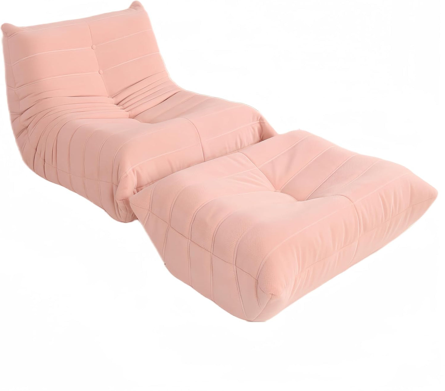 Bean Bag Chair - Memory Foam Bean Bag Chair for Adults, Comfy High-Resilience Single Sofa, Small Space Floor Chair, Chaise Lounge for Living Room, Bedroom (Pink, Wrinkles+Ottoman)