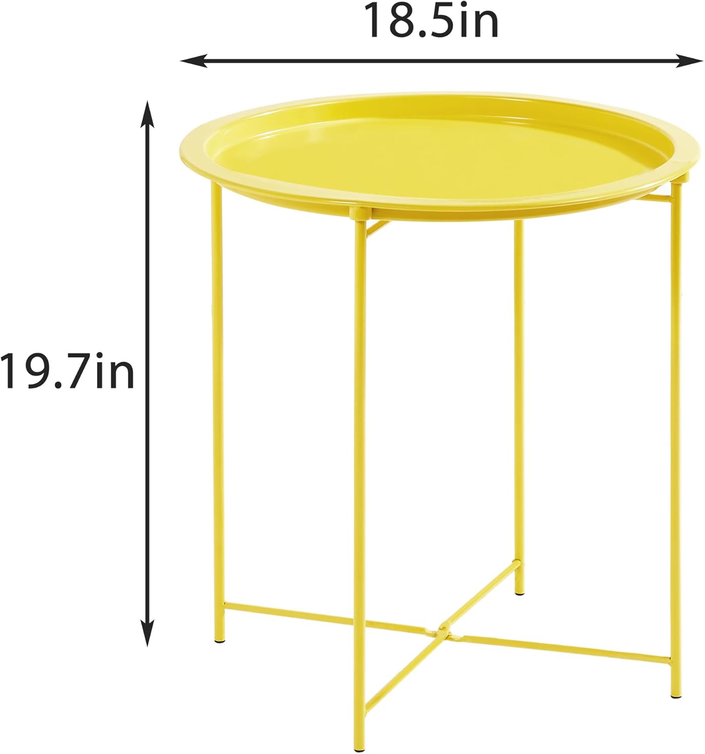 VECELO Side/End Table, Folding Round Metal Anti-Rust and Waterproof Outdoor or Indoor Tray for Living Room Bedroom Balcony and Office, 1 PCS,Yellow