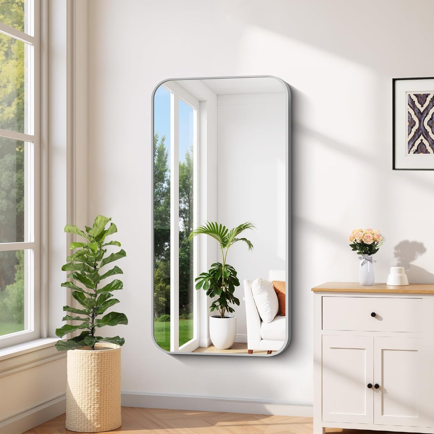 FORBATH 24x48 Inch Silver Bathroom Mirror for Over Sink, Narrow Rectangular Full Length Mirror with Metal Frame, Rounded Corners for Bathroom, Bedroom, Entryway Decor (Horizontal or Vertical)