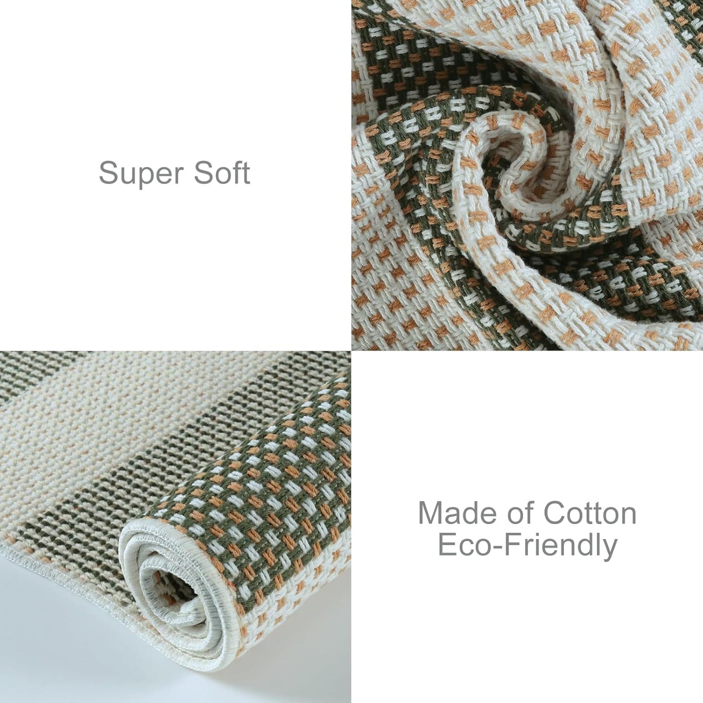 OJIA Striped Outdoor Area Rug 4'x6' Washable Patio Rugs Cotton Woven Living Room Rug Farmhouse Indoor Outdoor Rugs Large Floor Carpet for Courtyard/Bedroom/Entryway (Green/White/Tan)