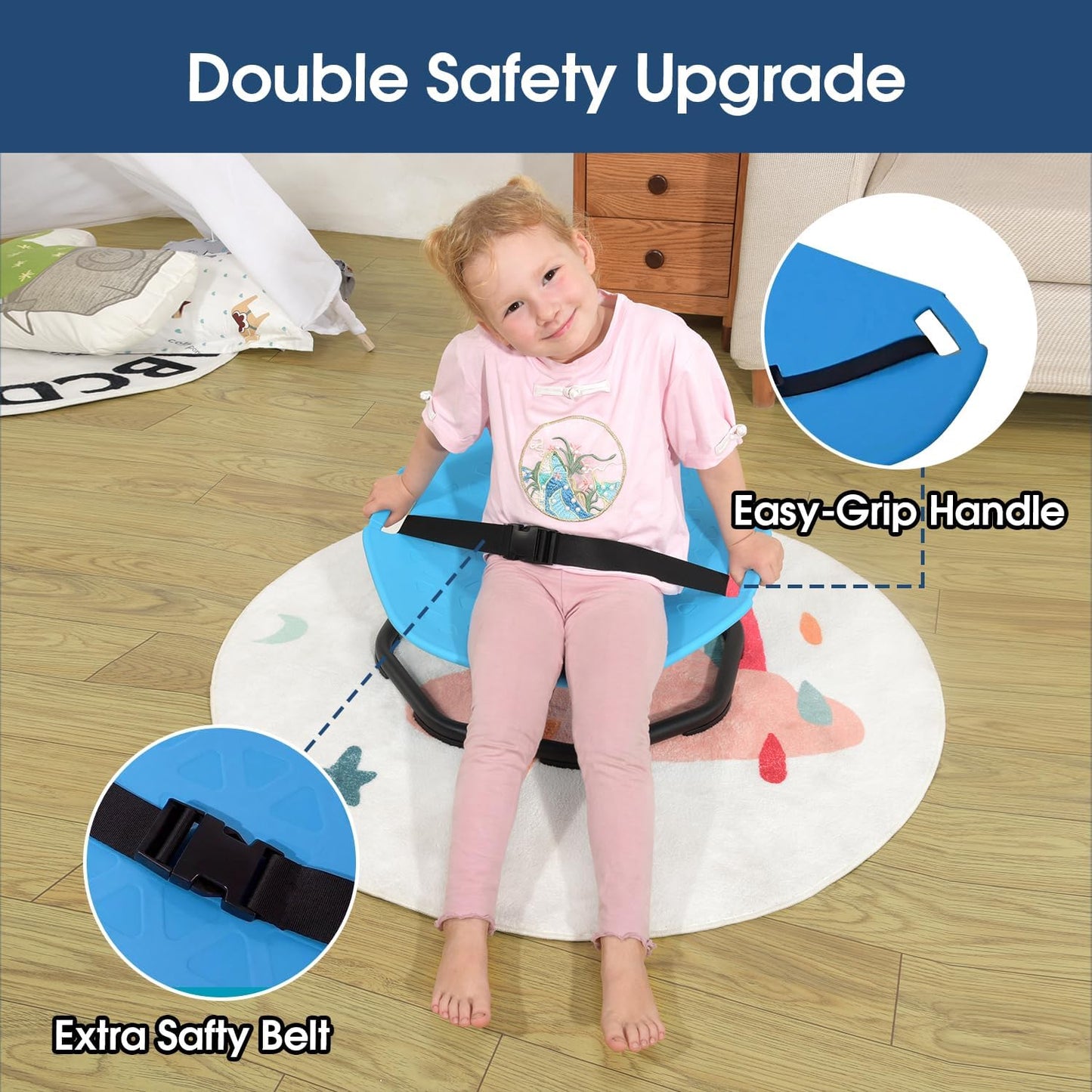 Sensory Spinning Chair for Autistic Kids,Upgraded Swivel Chair for Kids with Handles, Improves Focus and Balance, Ideal for Indoor and Outdoor Play Equipment (Safety Belt Included)