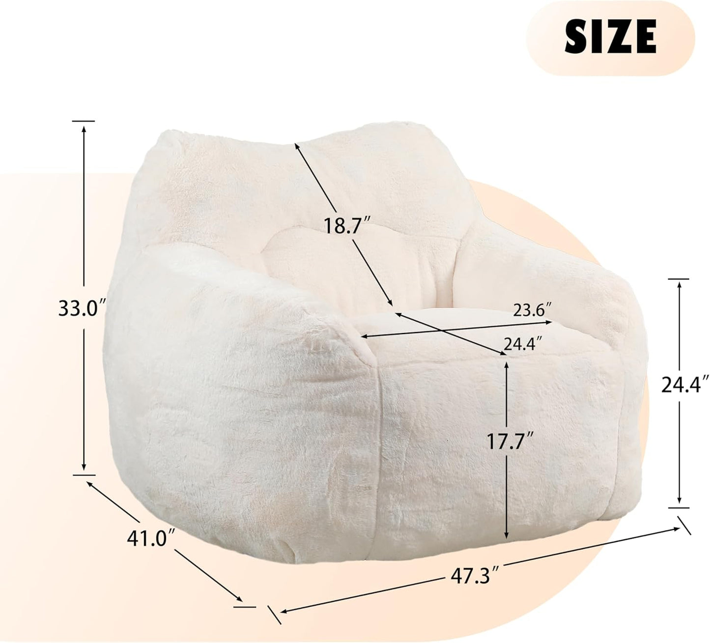 Furniliving Bean Bag Chair, Giant Bean Bag Chair Stuffed Floor Sofa for Adults Comfy Bean Bag Sofa with Back Support, Oversized Bean Bag Couch for Living Room Bedroom Dorm Office, Teddy, White