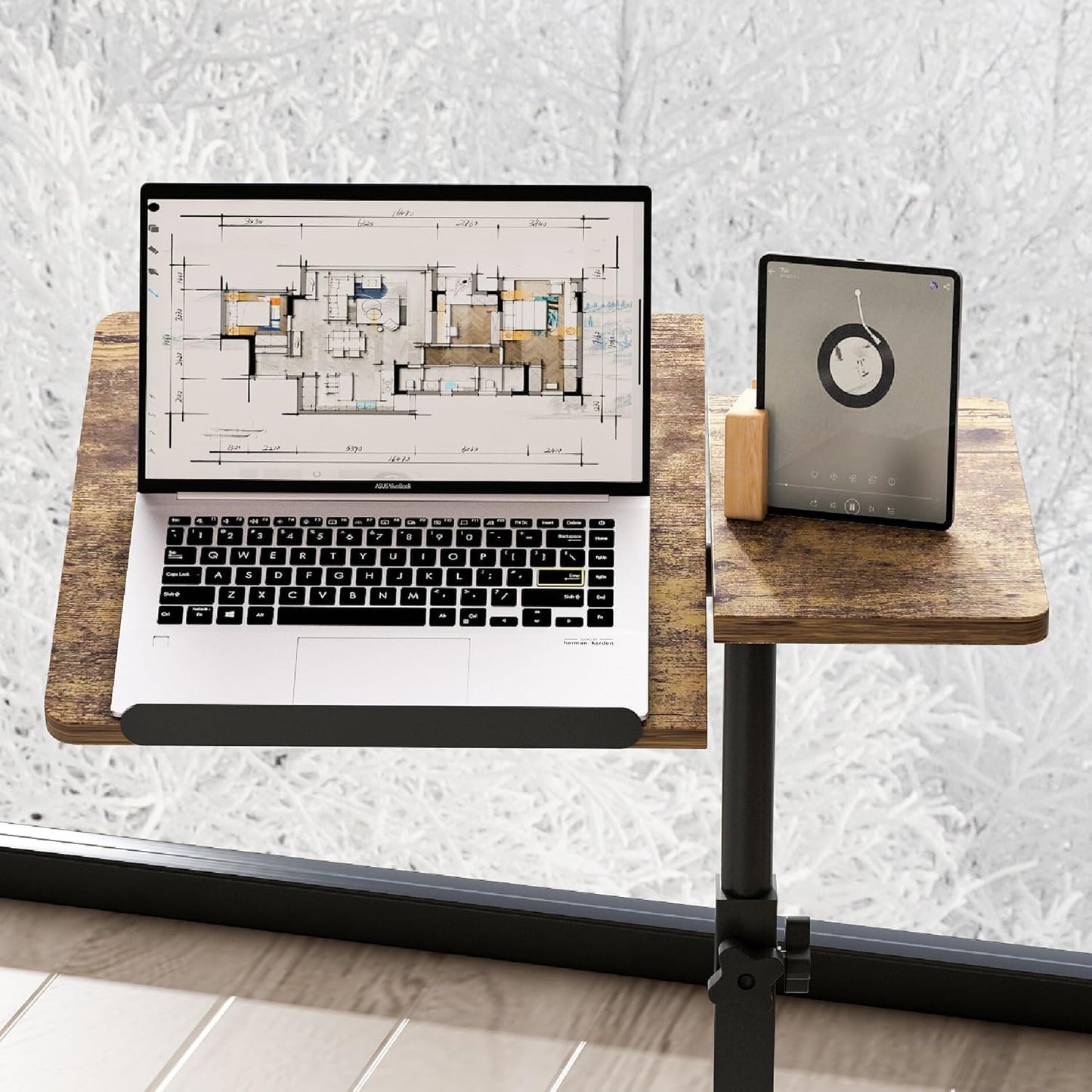 Overbed Table Bedside Desk Hospital Bed Table Mobile Rolling Laptop Stand Tilting Medical with Wheels Adjustable Height (Yellow)