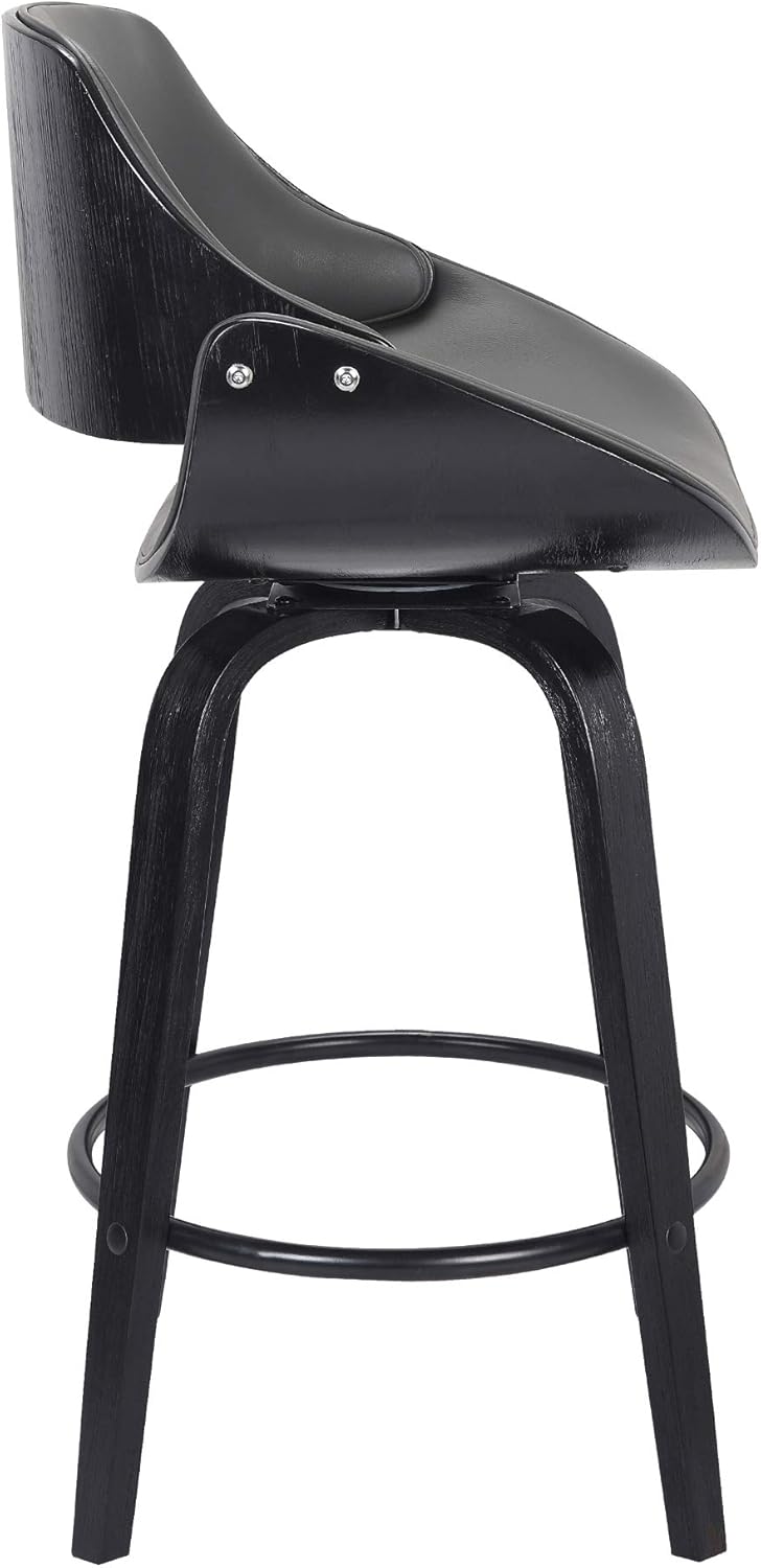 Mona Faux Leather Swivel Barstool, 26" Counter Height, Black and Gray