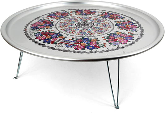 Korean Traditional Folding Snack Table – Retro Aluminum “Yang-eun Bapsang” with Flower Pattern (42.5cm)