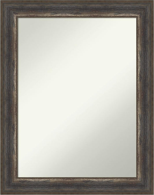 Amanti Art Brown Bathroom Mirror for Over Sink, 29x23 Alta Medium Brown Rectangle Vanity Mirror, Medium Country Rustic Frame, Hangs Horizonally and Vertically, Bathroom Wall Decor, Non-Beveled Edge