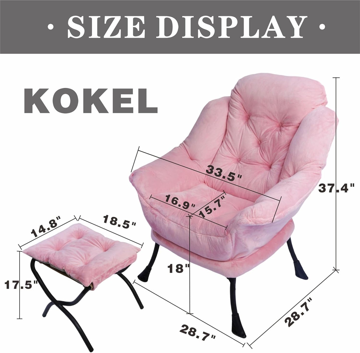 Kokel Lazy Chair with Folding Ottoman,Living Room Chairs (Pink-1119)
