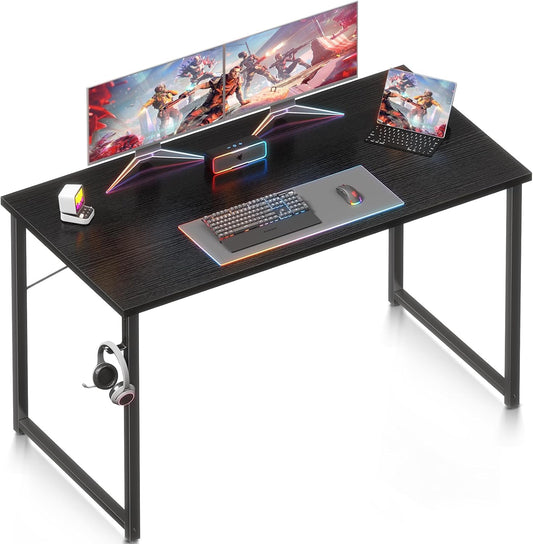 ODK 48 Inches Computer Desk for Small Spaces, Study Table for Home Office, Writing Desk with Headphone Hooks, Black