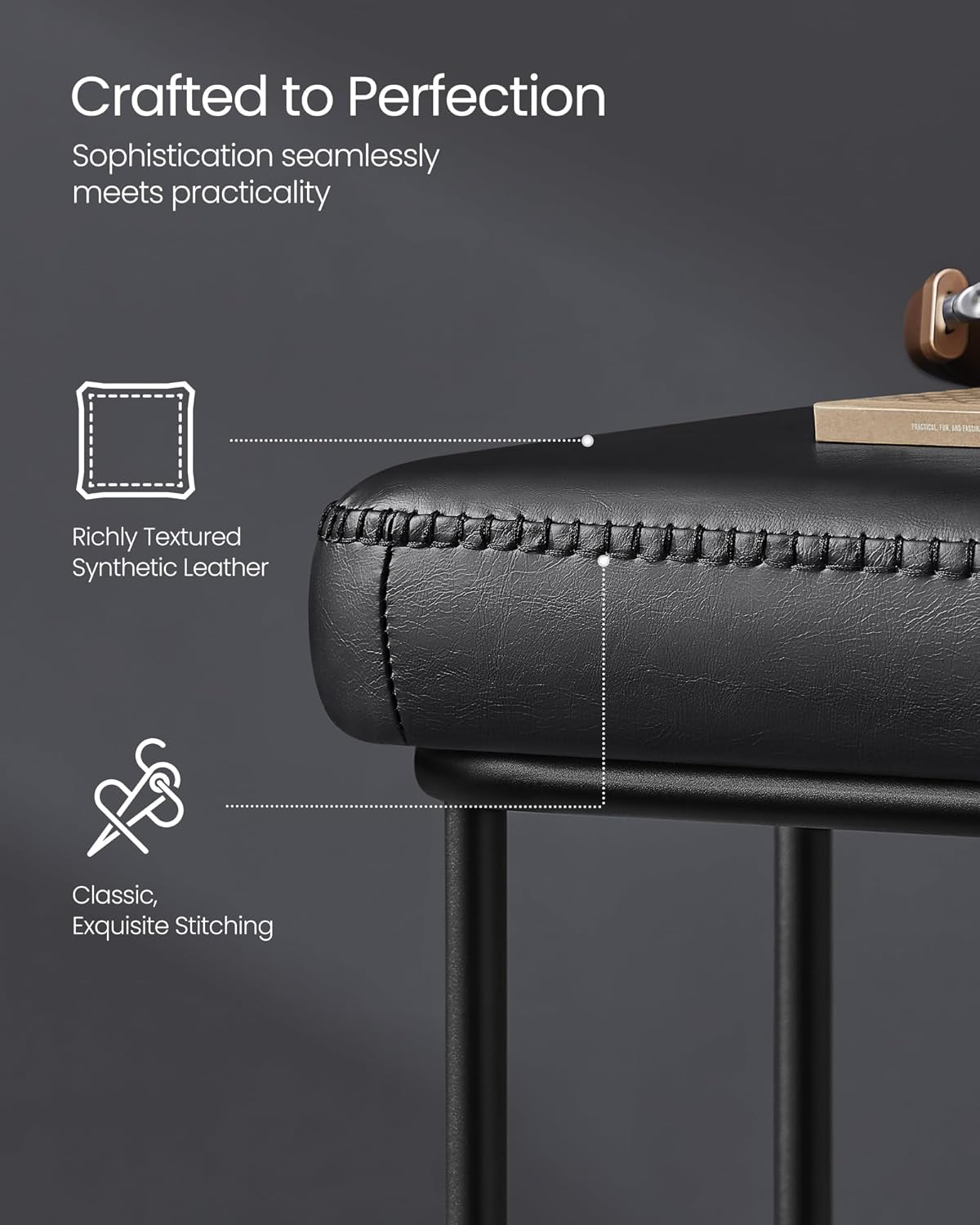 VASAGLE EKHO Collection - Storage Bench for Entryway, Ottoman Bench with Steel Frame, 43.3-Inch Wide, Synthetic Leather, Living Dining Room, Mid-Century Modern, Loads 660 lb, Ink Black ULOM085B01