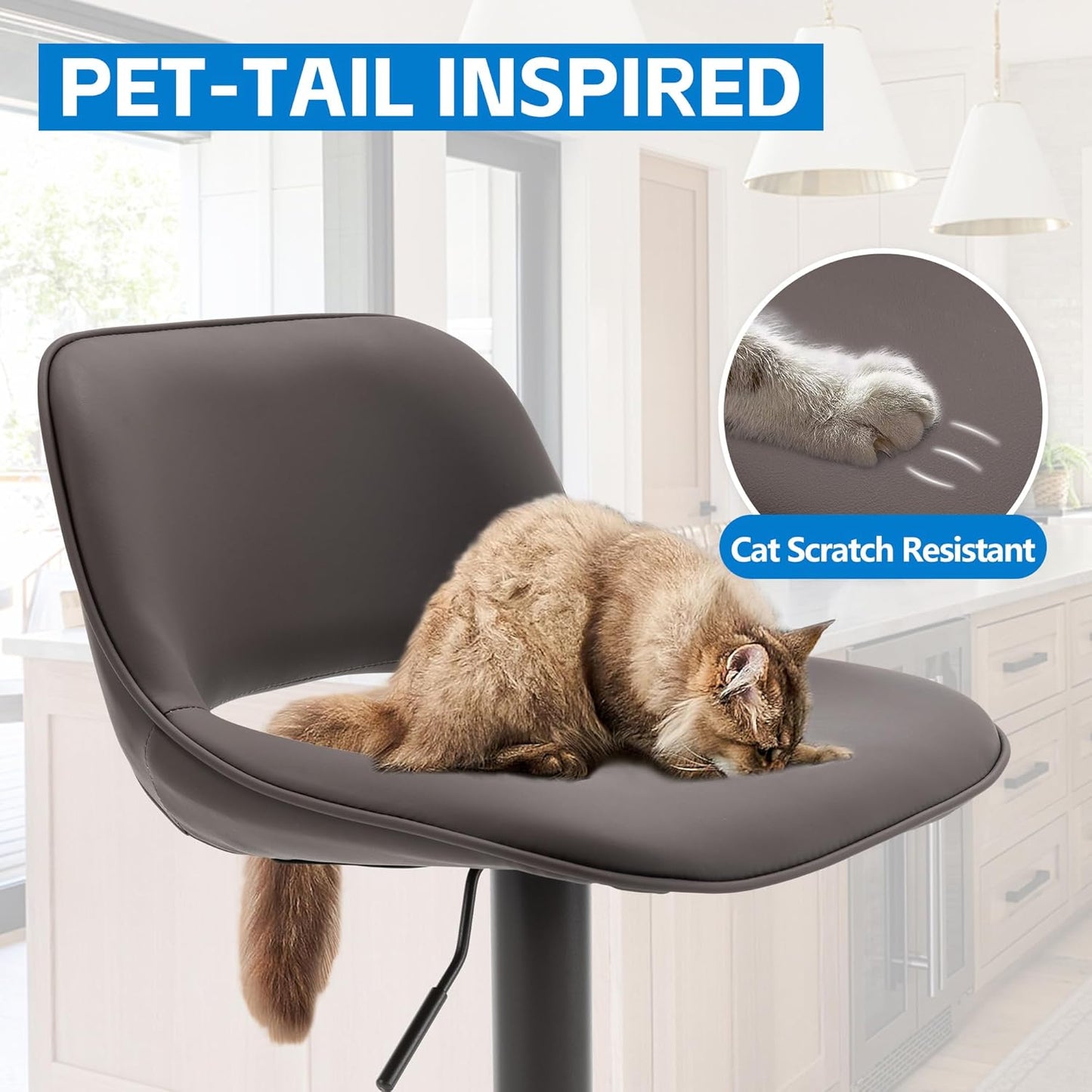 YOUNIKE Bar Stools Set of 2 Modern Swivel Barstools, Adjustable Counter Height Bar Stools Faux Leather Upholstered Counter Stools with Hollow Back for Kitchen Island, Brown