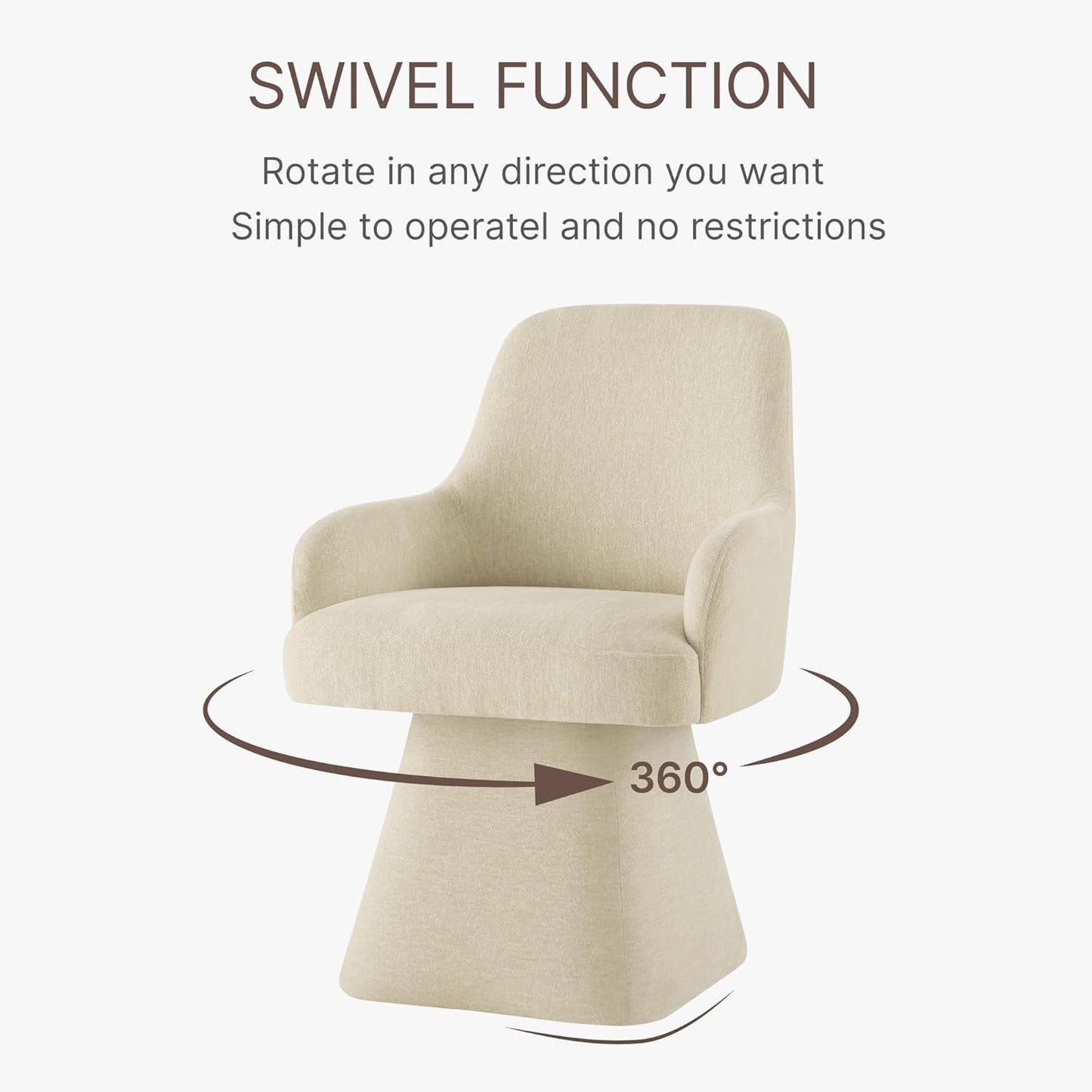 Swivel Dining Chairs Set of 4, Mid Century Modern Chairs Fabric Upholstered Armchair with Armrest & Ergonomic Backrest for Dining Room, Kitchen, Bedroom, Living Room, Sand, 4 Boxs