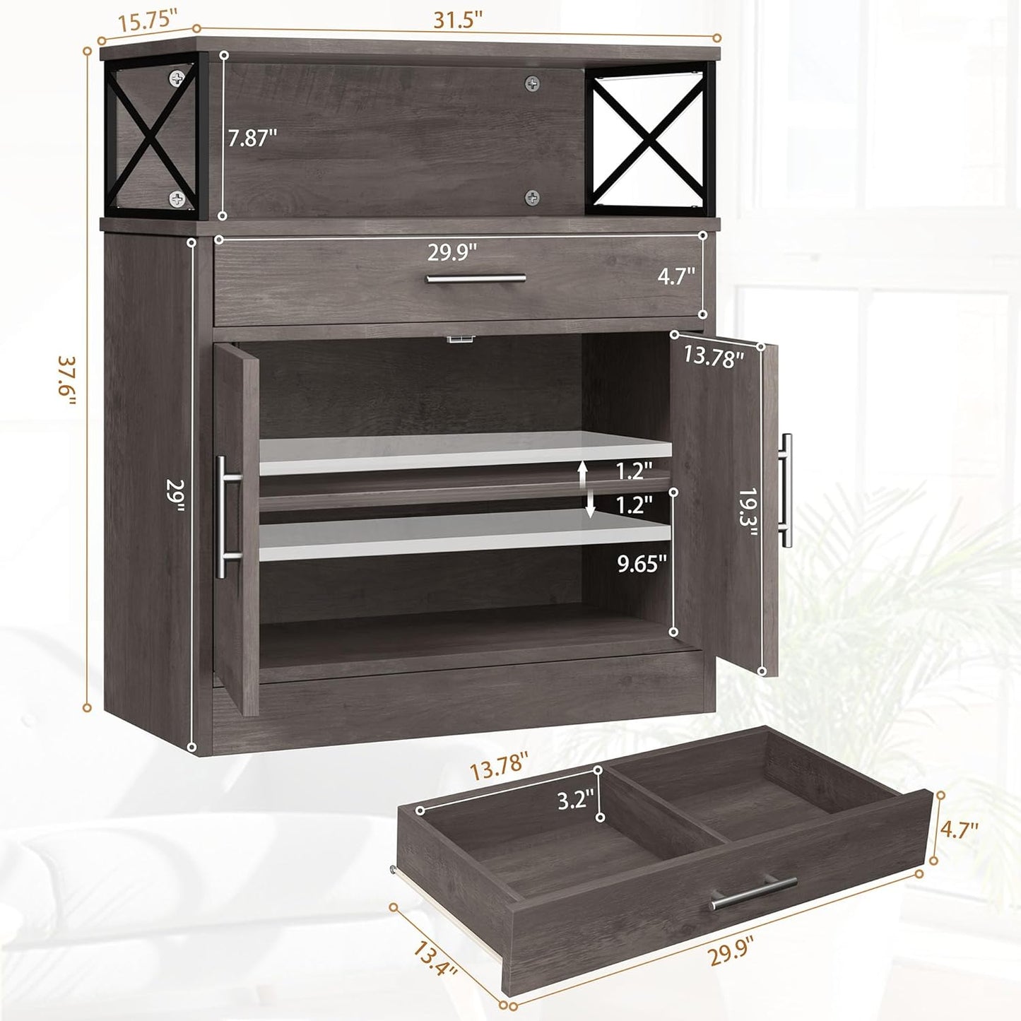 Shintenchi Kitchen Buffet Cabinet with Adjustable Shelf, Modern Kitchen Storage Cabinet,Farmhouse Coffee Bar Cabinet（Ash Grey）