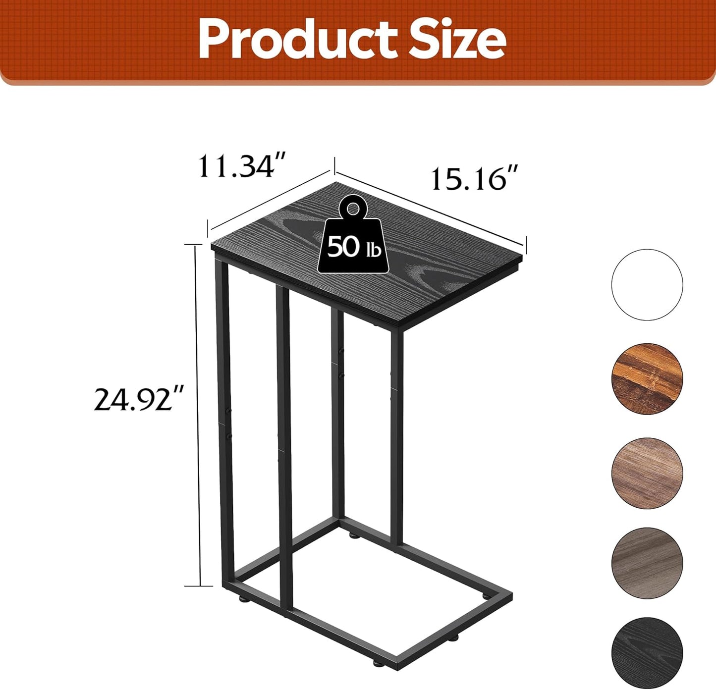 WLIVE Black Side Table, C Table End Table for Bedroom, Home Office, Dorm, Living Room Tables, Black Couch Table, 2-Tier Side Tables