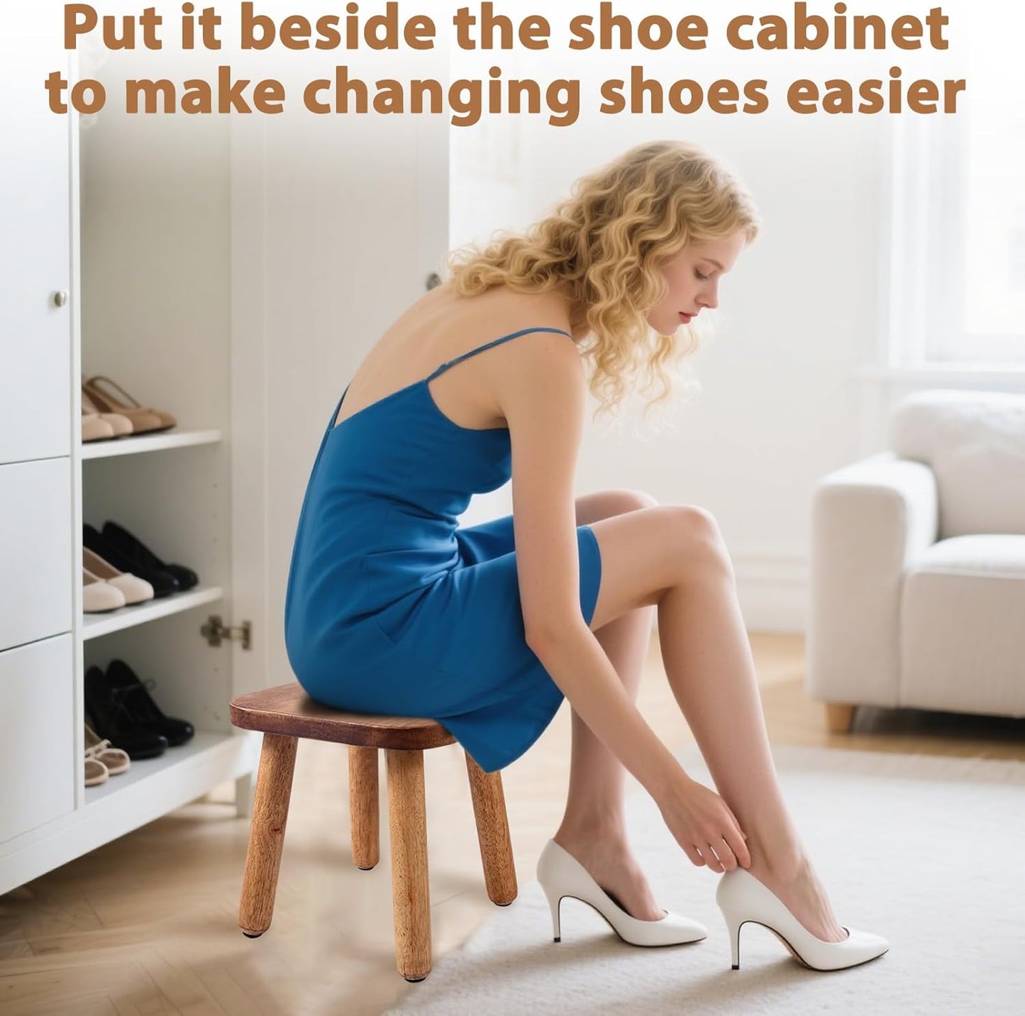 9.3 Inch Wooden Step Stool for Adults and Toddlers, Portable & Sturdy, Plant Stool with Four Detachable and Assembled Legs for Playroom, Kitchen, Bedroom, Bathtub-Walnut