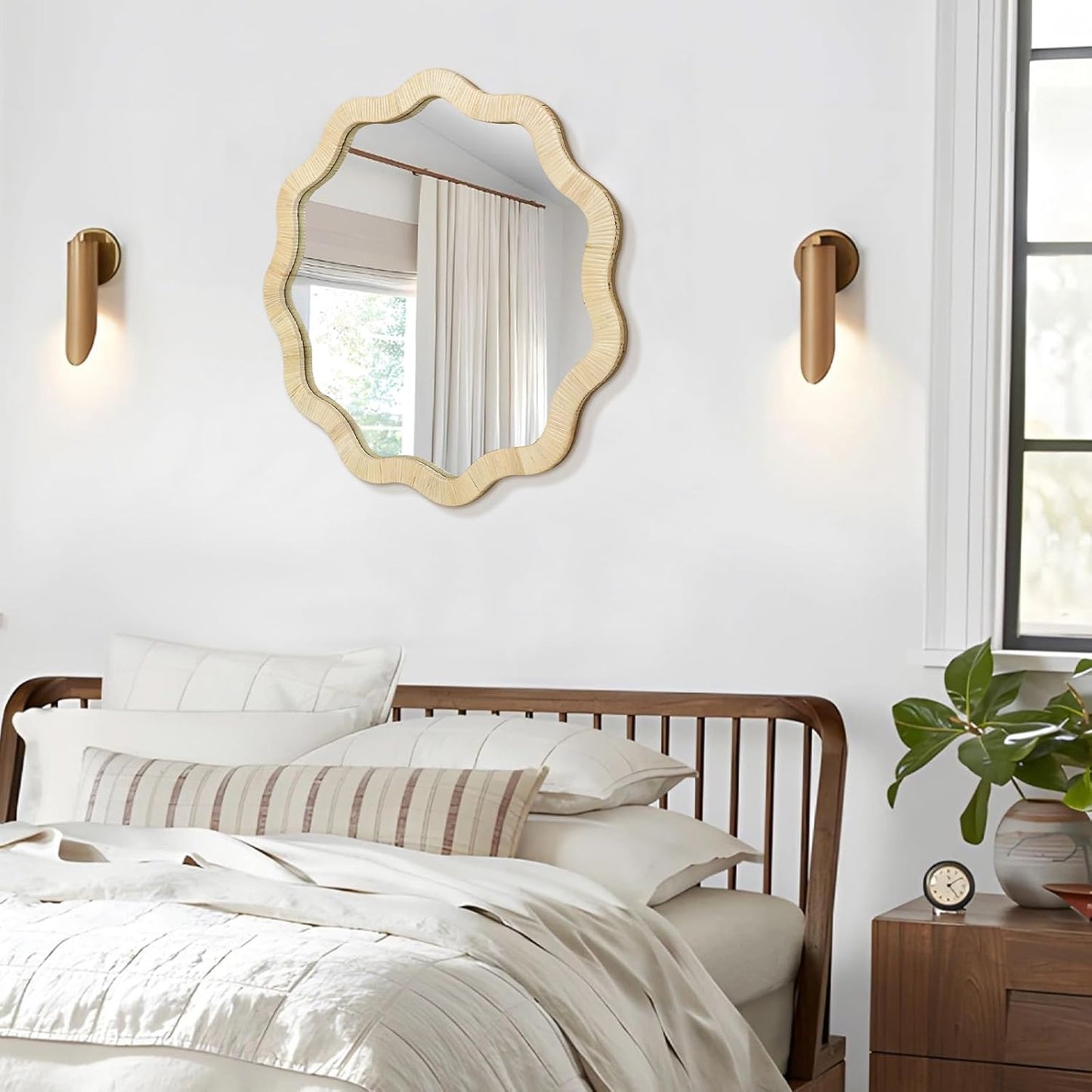 ULIKE Rattan Mirror for Wall, Bathroom 30 Inch Rustic Farmhouse Wall Decor with Handmade Wicker Frame, Boho Woven Mirror for Nursery Bedroom Living Room Entryway