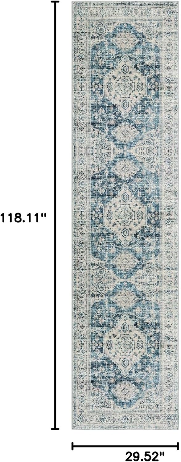 Lahome Oriental Hallway Runner Rug, 2.5x10 Washable Runner Ultra-Thin Hallway Rug for Bedroom Entryway, Soft Long Carpet for Kitchen Bathroom ‎Laundry Room, Blue