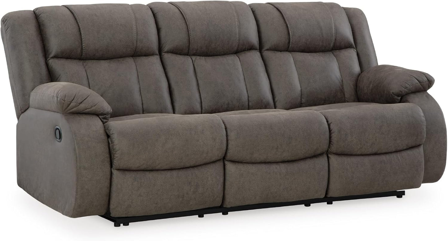 Signature Design by Ashley First Base Contemporary Faux Leather Manual Reclining Sofa, Gray