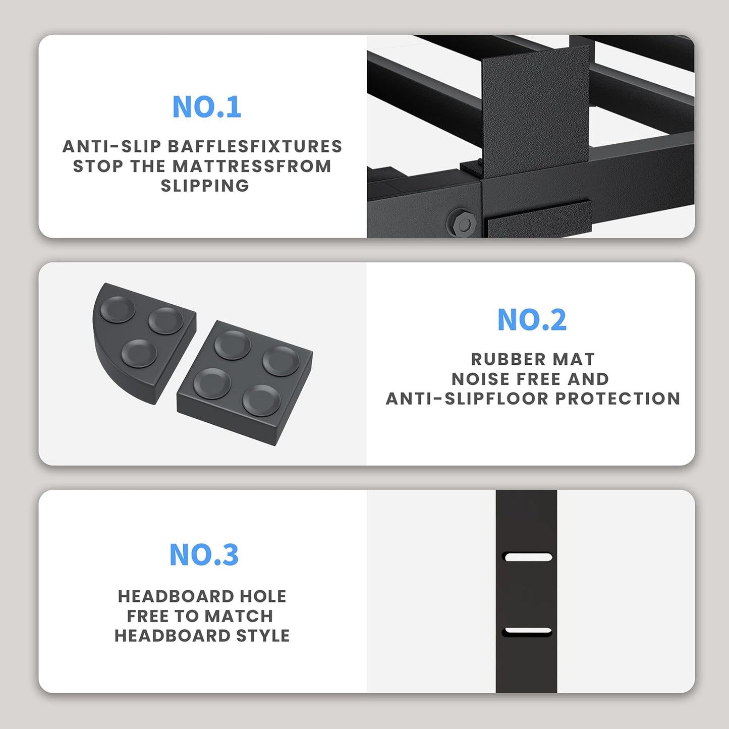 16 Inch Full Size Bed Frame, 3500Lbs Heavy Duty Metal Platform with Round Corner Legs Mattress Slide Stopper, Steel Slat Support No Box Spring Needed, Noise Free, Non-Slip, Easy Assembly