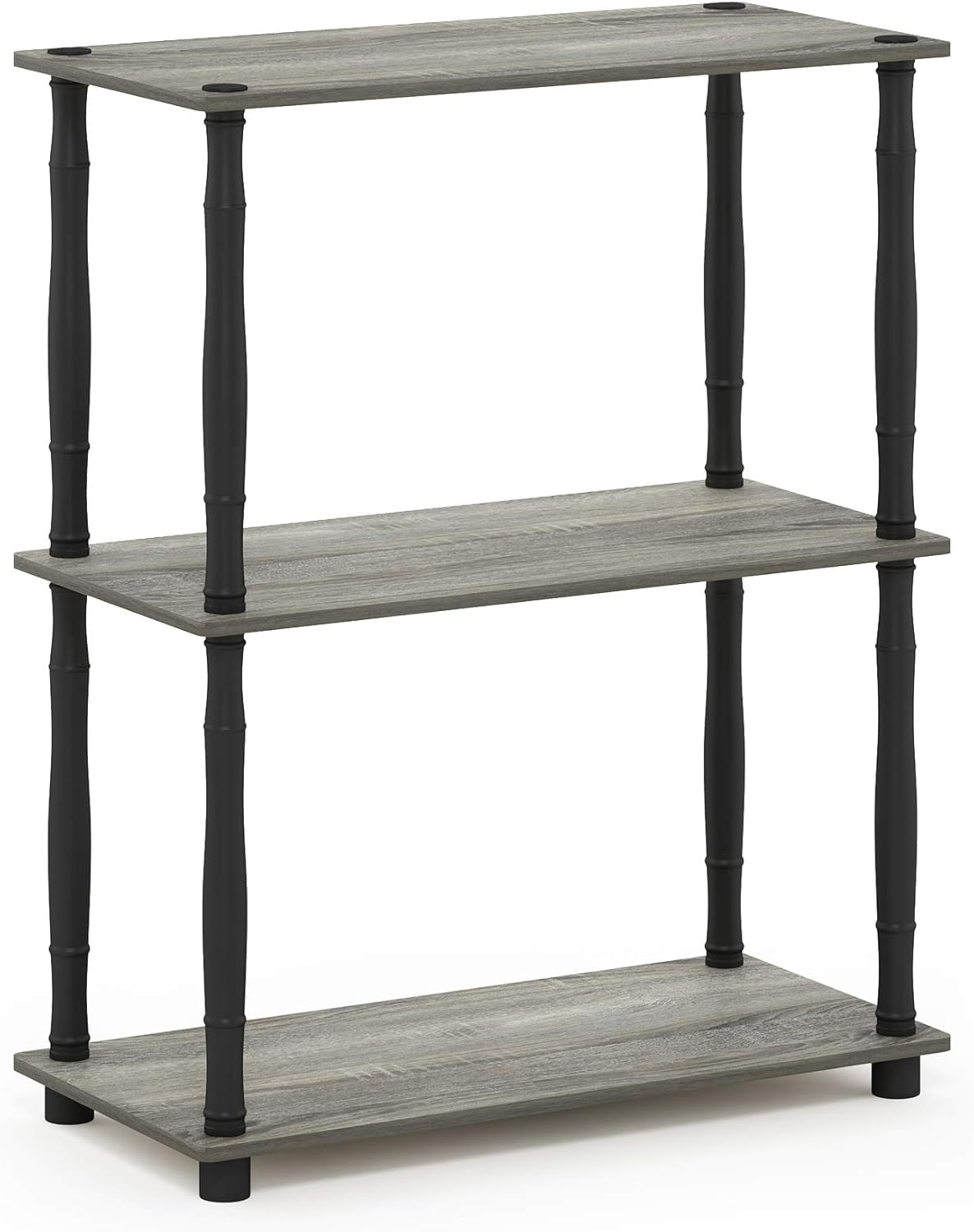 Furinno 18029GYW/BK Turn-N-Tube 3-Tier Compact Multipurpose Shelf Display Rack, Classic, French Oak Grey/Black, 3-Tier Classic Tubes