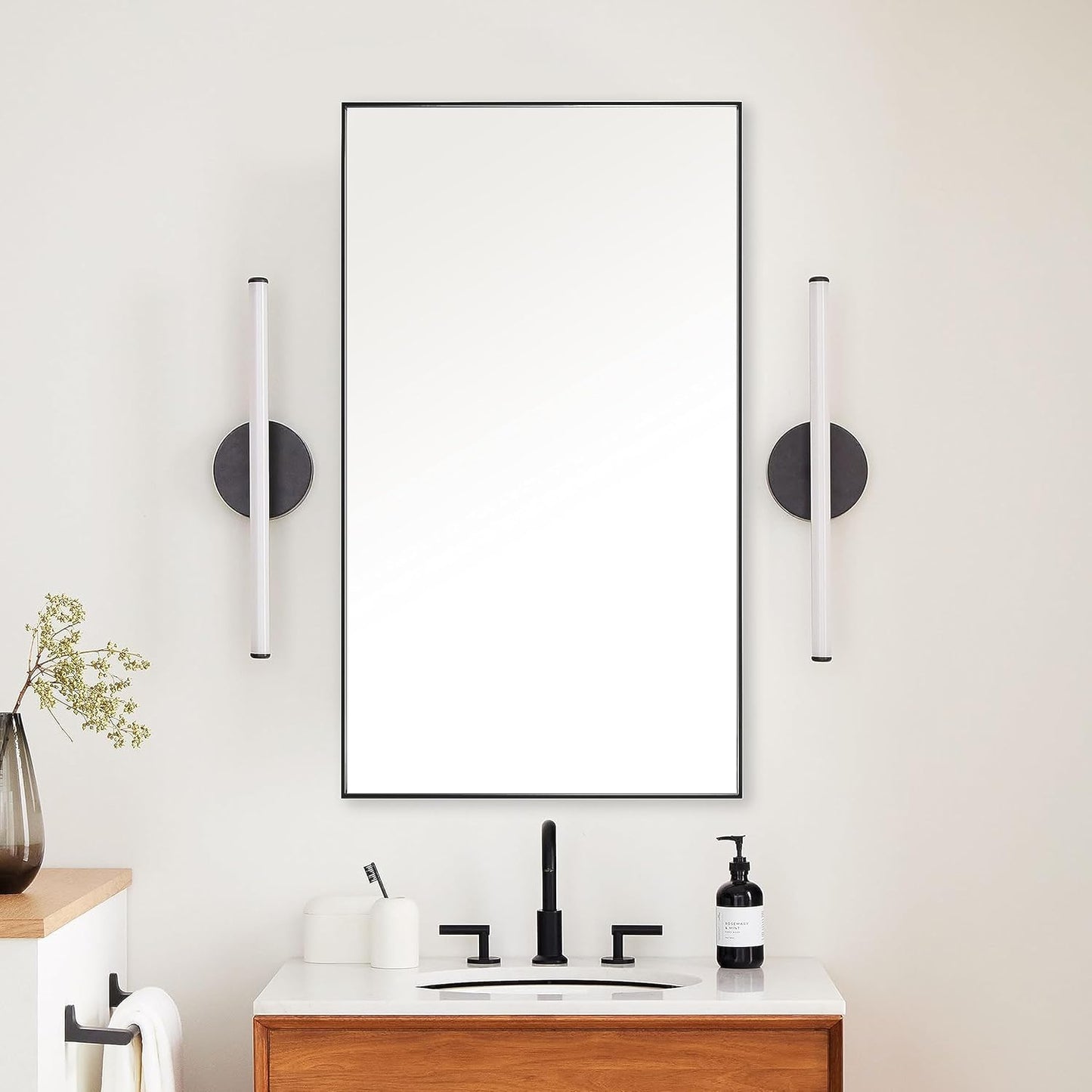 20x36 Inch Black Bathroom Mirror, Copper-Free Mirror, Aluminum Alloy Frame Vanity Mirror, Rectangle Wall Mounted Mirror, Modern Mirror for Bedroom/Living Room/Porch Horizontal or Vertical