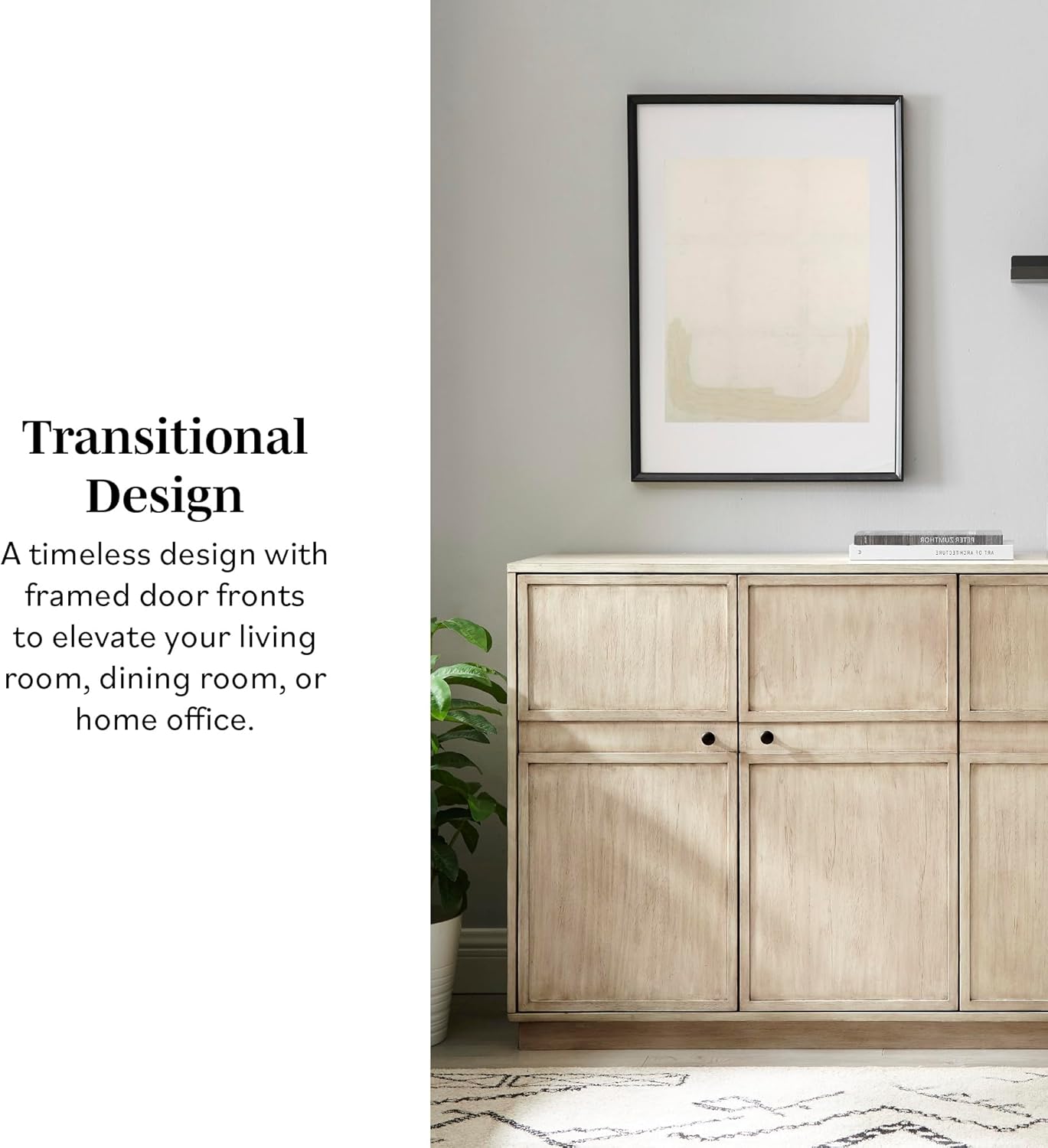 Walker Edison Alden Versatile 4 Door Framed-Storage-Sideboard, 62 Inch, Birch