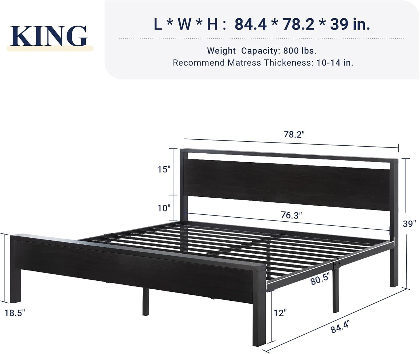 Allewie King Size Platform Bed Frame with Wooden Headboard and Footboard, Heavy Duty 12 Metal Slats Support, No Box Spring Needed, Under-Bed Storage, Noise Free, Easy Assembly, Black Oak