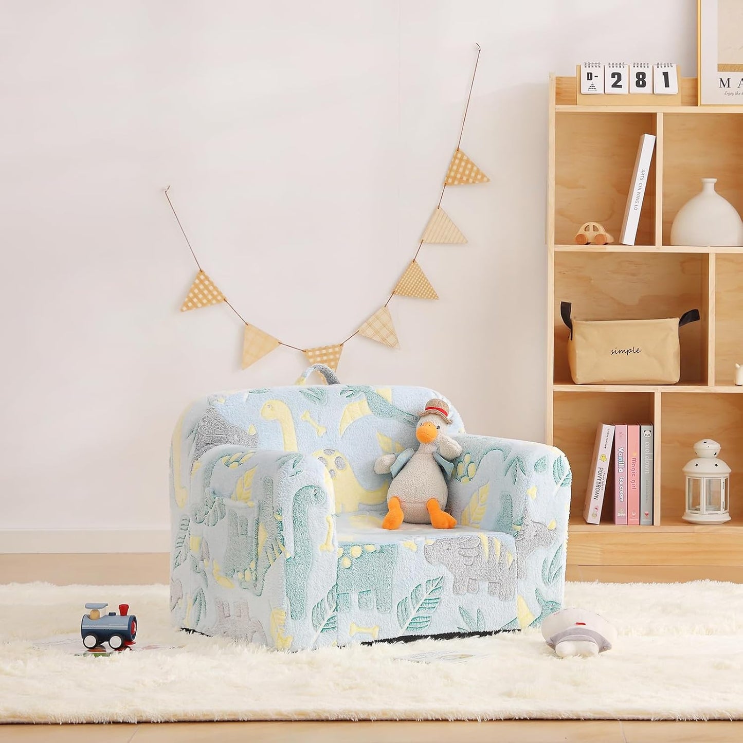 Toddler Chair Plush Kids Couch, Comfy Glow in The Dark Armchair with Removable and Washable Cover Carrying Handle Kids Sofa, Convertible Reading Chair Toddler Couch for Girls and Boys