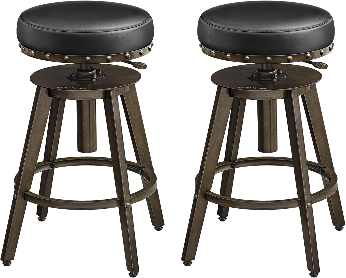 SONGMICS HOME Bar Stools, Set of 2, Steampunk Counter Stool for Kitchen, Adjustable Height and Swivel Padded Seat, Workbench Stool, 16.5 x 19.3 x 24.6-29.3 Inches, Ink Black ULJB096B01