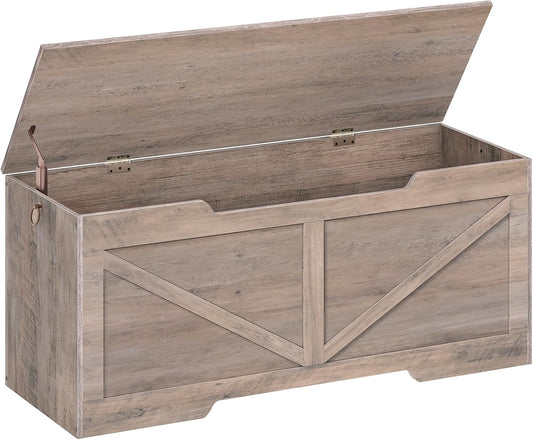 HOOBRO 47.2” Storage Chest, Retro Wooden Storage Bench with U-Shaped Cut-Out Pull, Toy Chest with Safety Hinge, Supports 220 lb and Easy Assembly for Toy Box Organizer (Greige) BG773CW01