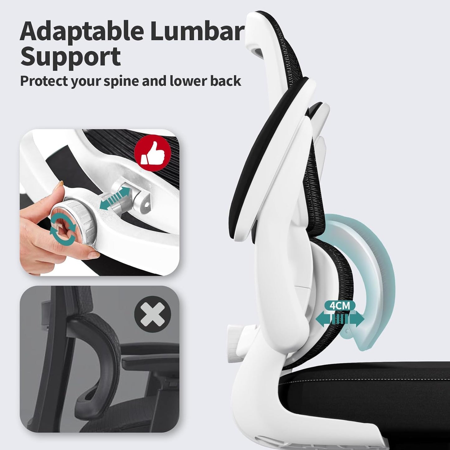 TRALT Office Chair - Ergonomic Desk Chair with Adjustable Lumbar Support, Mesh Computer Chair, Executive Chairs for Home Office Comfortable Lumbar Support (White+Black)