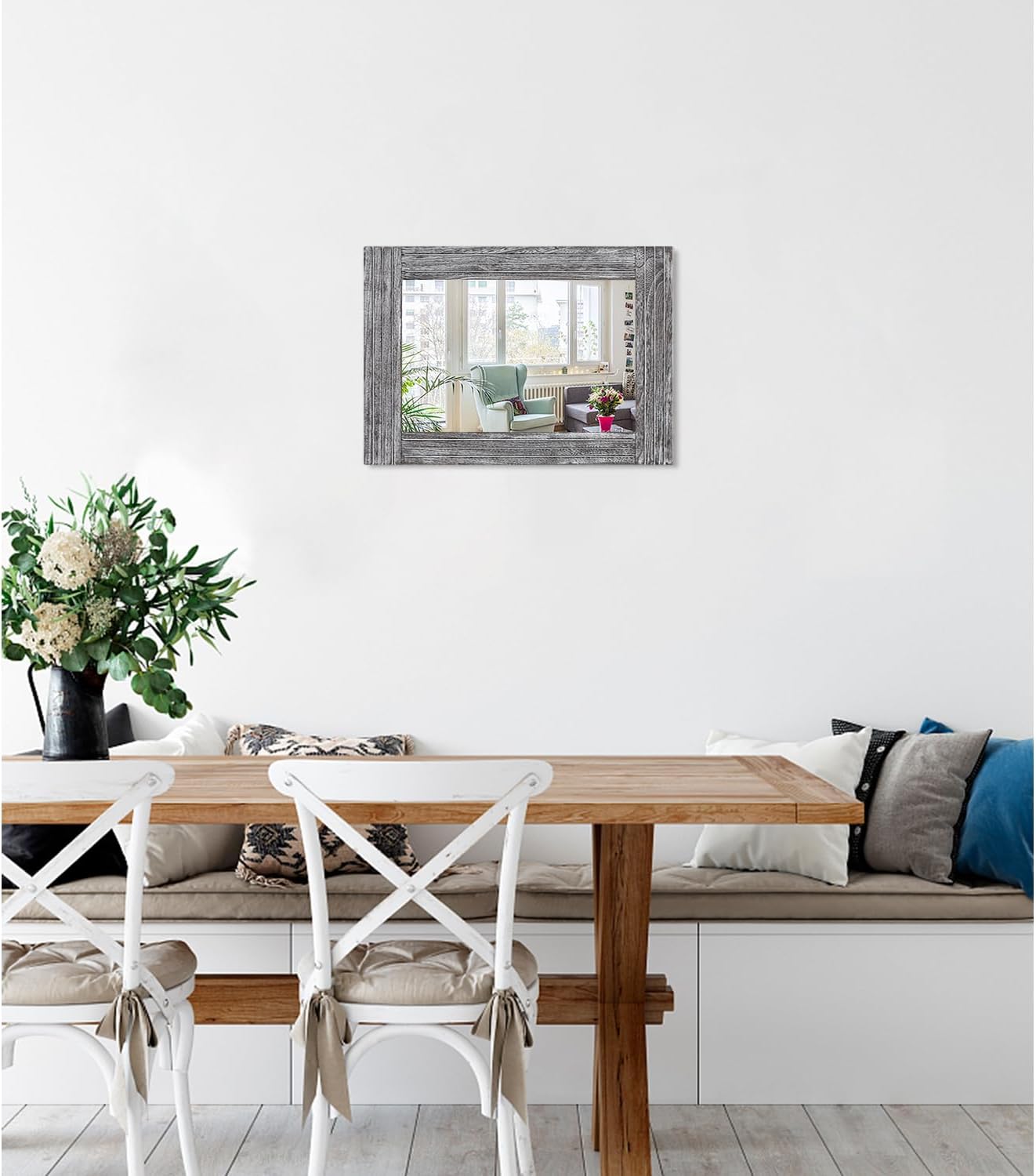 Rustic Wall Mirror Farmhouse, with Frame Wood Wall Mirror Rectangle Antique Decor Hanging Mirror for Bathroom Living Room Bedroom Entryway Small 16" x 12 "